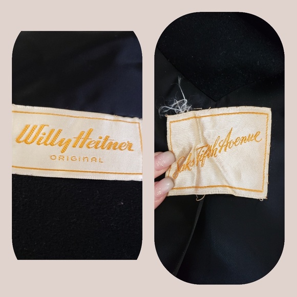 Vintage 1950's Saks Fifth Ave Black Wool Fur Coat - Picture 8 of 8